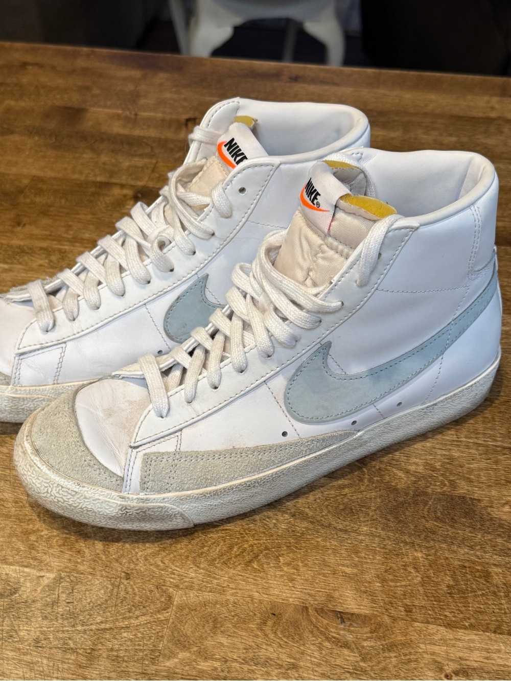 Nike White High-Top Blazer Sneakers with Light Blue Swoosh size 8.5 women’s
